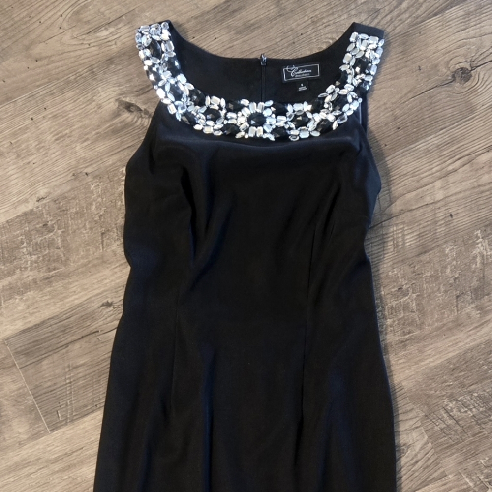 Jeweled Neckline Black Dress